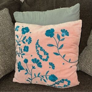 Floral Embroidered Throw Pillow